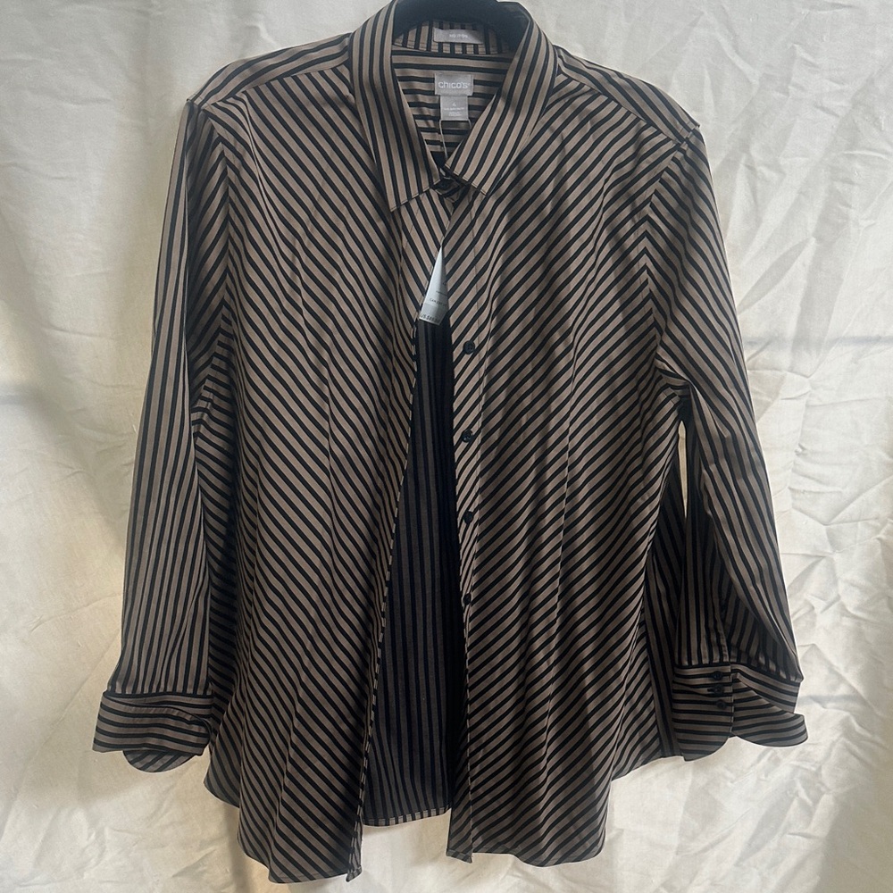 Chico's Black and Brown Striped Blouse